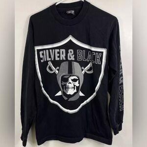 Vtg Oakland Raiders Longsleeve Tshirt Sz M Made USA Las Vegas LA Silver Black